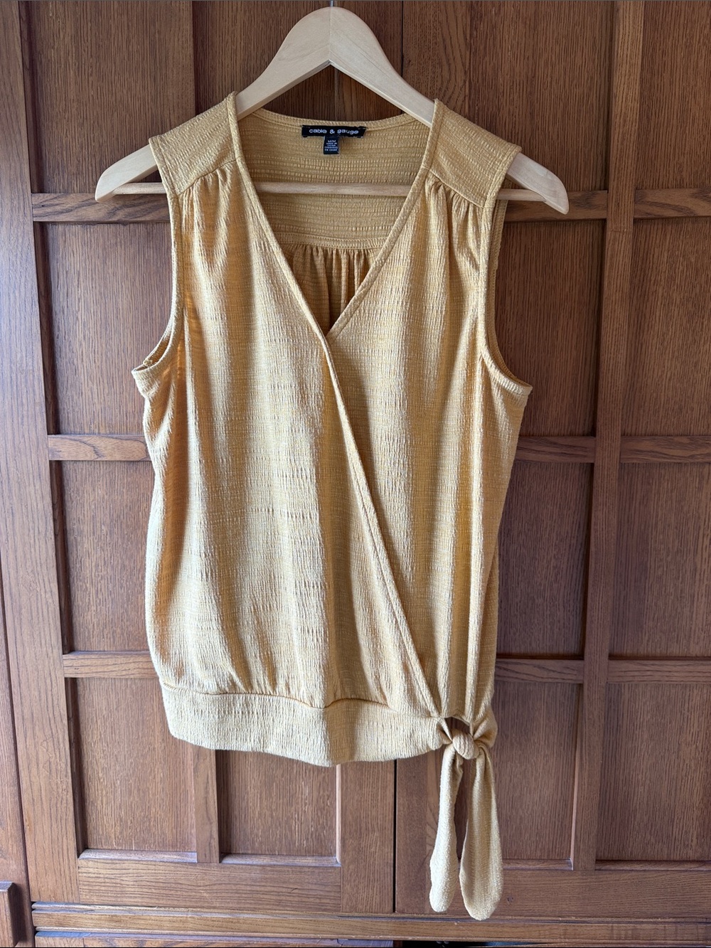 Cable & Gauge Mustard Sleeveless Wrap Tie Hem Knit Top